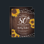 Rustic Sunflowers Surprise 80th Birthday Invite<br><div class="desc">This design features pretty painted, watercolor sunflowers on a rustic wood background accented with string lights. Click the customize button for more flexibility in modifying the text or moving the graphics! Variations of this design as well as coordinating products are available in our shop, zazzle.com/store/doodlelulu. Contact us if you need...</div>