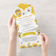 Rustic Sunflowers Sweet Honey Bee Baby Shower All In One Invitation