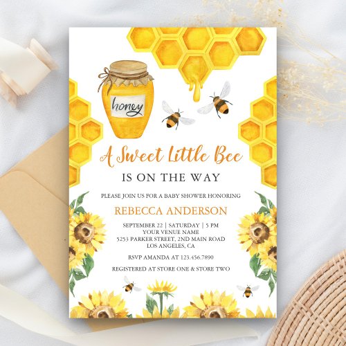 Rustic Sunflowers Sweet Honey Bee Baby Shower Invitation