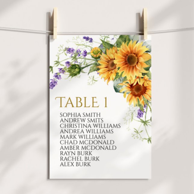 Rustic Sunflowers Table Number 1 Seating Chart (Creator Uploaded)