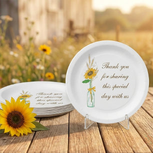 Rustic Sunflowers Thank You Country Floral Wedding Paper Plates