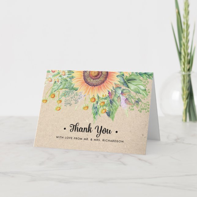 Rustic Sunflowers Thank You Wedding Card (Front)