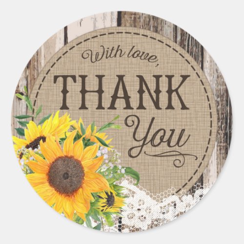 Rustic Sunflowers Thank You Wedding Label