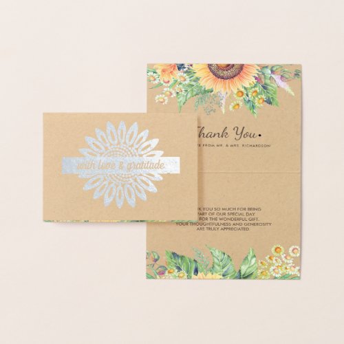 Rustic Sunflowers Thank You Wedding Luxury  Foil Card