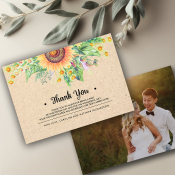 Rustic Sunflowers Thank You Wedding Photo Cards by YourWeddingDay at Zazzle