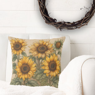 Rustic Sunflowers Throw Pillow