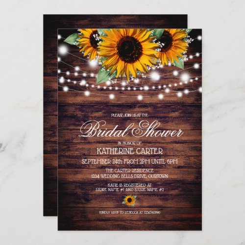 Rustic Sunflowers Twinkle Lights Bridal Shower Invitation