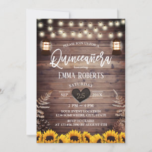 Rustic Sunflowers Vintage Lantern Quinceanera 15 Invitation
