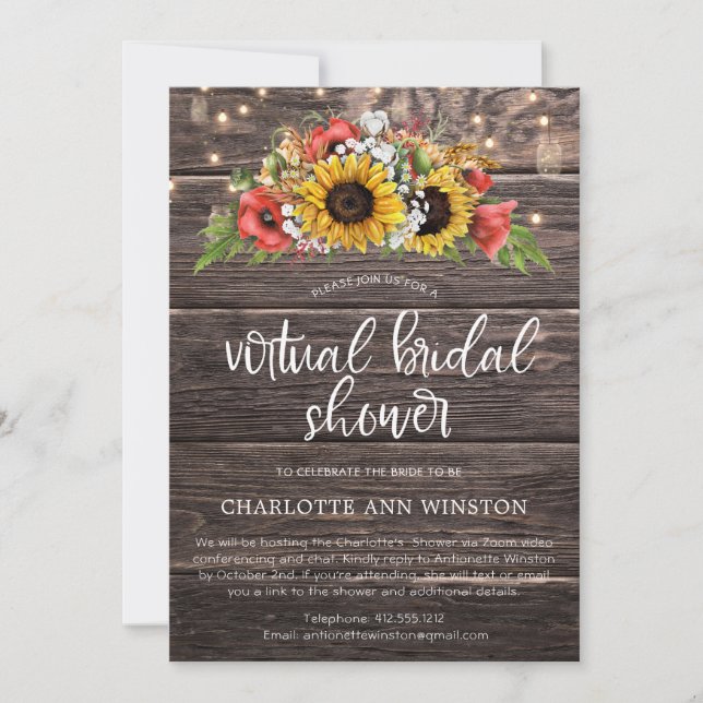 Rustic Sunflowers Virtual Bridal Shower Invitation (Front)