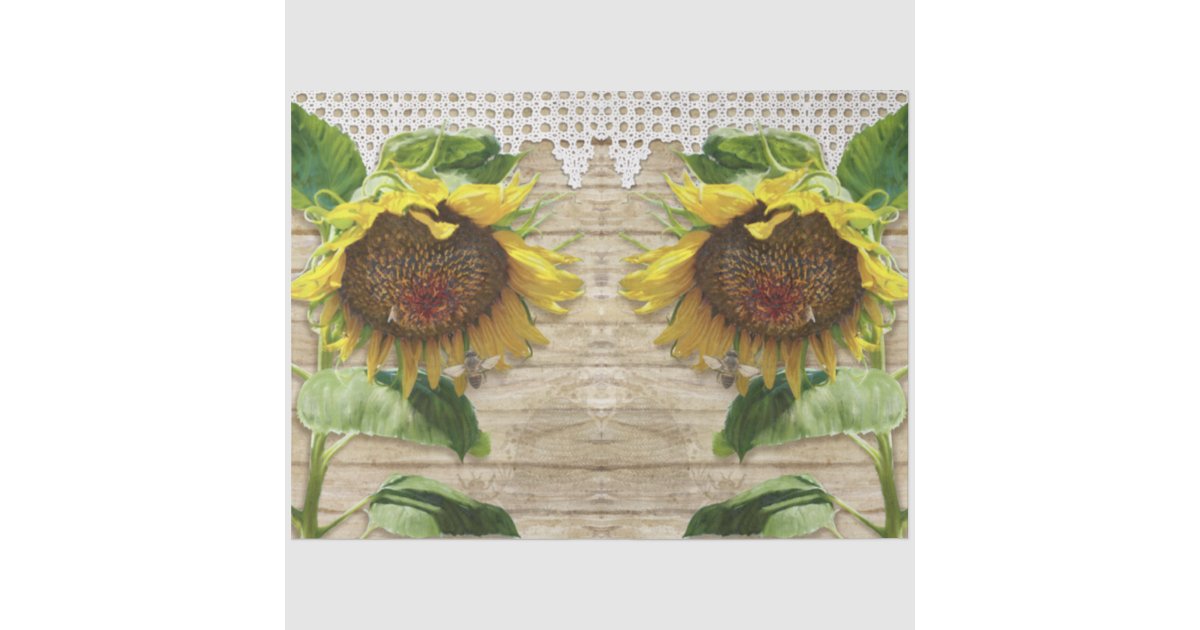 Rustic Sunflowers w Bees Wood Lace Craft Decoupage Tissue Paper | Zazzle