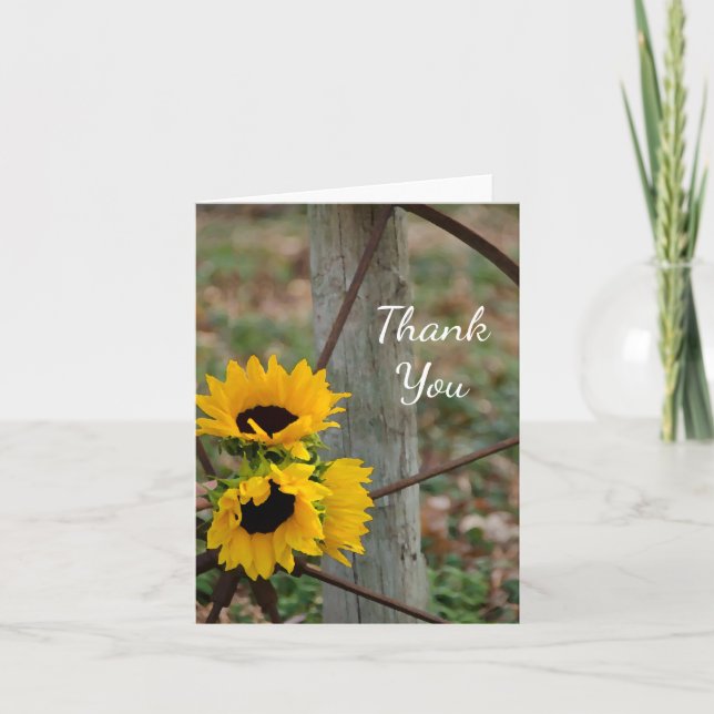 Rustic Sunflowers Wagon Wheel Western Thank You (Front)