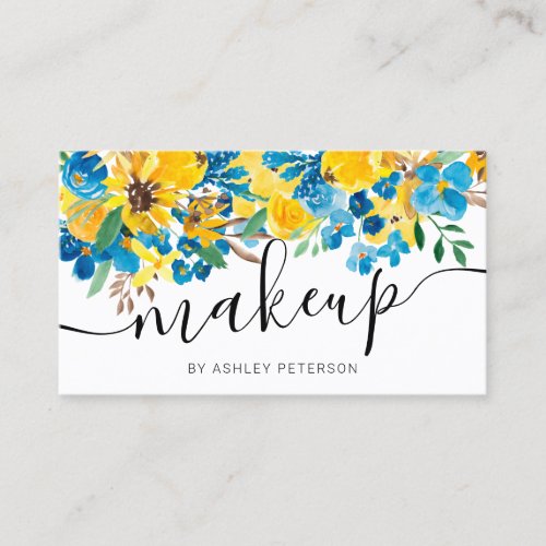 Rustic sunflowers watercolor floral script makeup business card