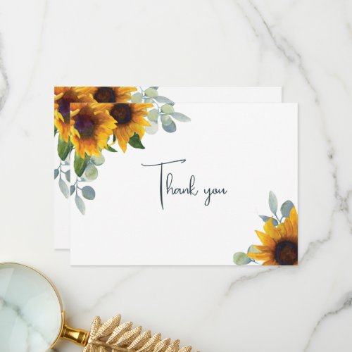 Rustic Sunflowers Watercolor Greenery Eucalyptus Thank You Card