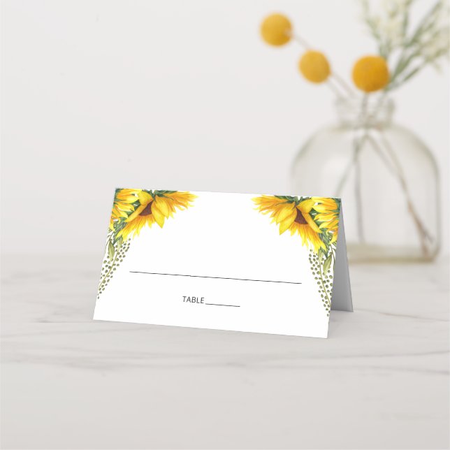Rustic Sunflowers Watercolor Wedding Place Card (Front)
