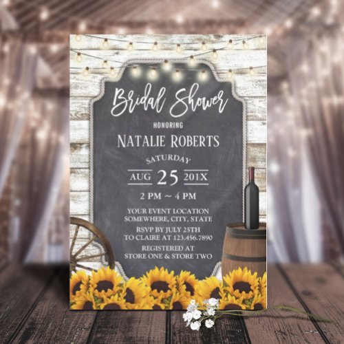 Rustic Sunflowers Weathered Wood Bridal Shower Invitation