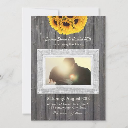 Rustic Sunflowers Weathered Wood Photo Wedding 5x7 Paper Invitation Card
