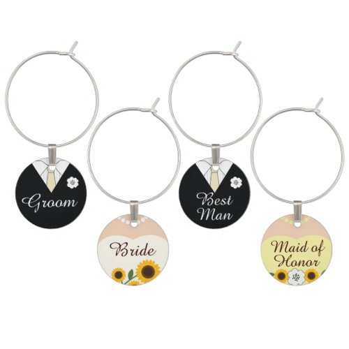 Rustic Sunflowers Wedding Bridal Party Wine Charm