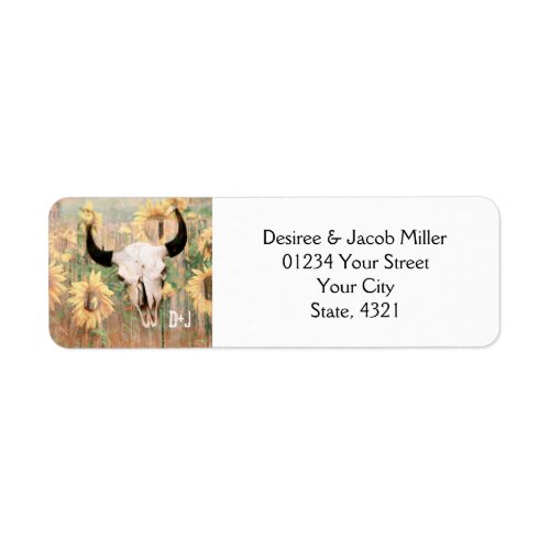 Rustic Sunflowers Wedding Bull Skull Save The Date Label