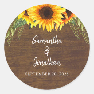 Rustic Sunflowers Wedding Classic Round Sticker