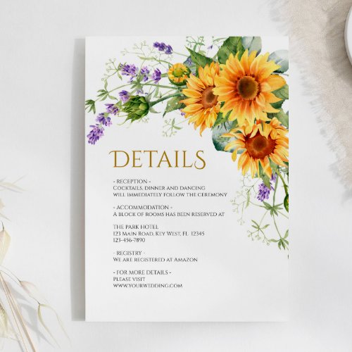 Rustic Sunflowers Wedding Details Enclosure Card