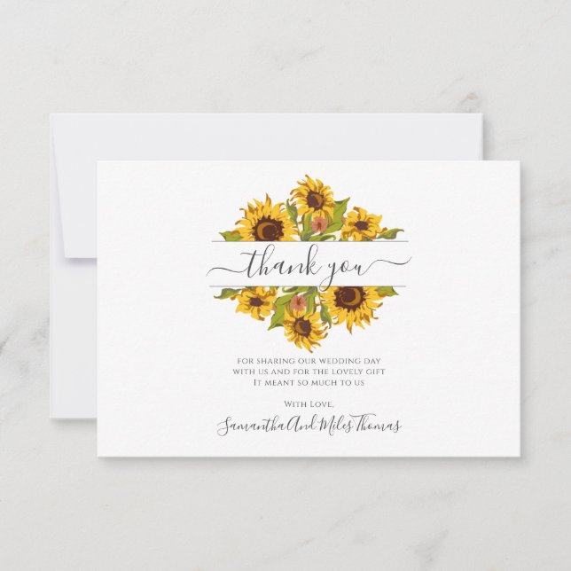 Rustic Sunflowers Wedding Flat Thank You Card (Front)