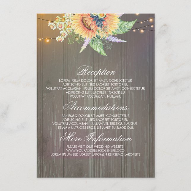 Rustic Sunflowers Wedding Information Guest Card (Front)