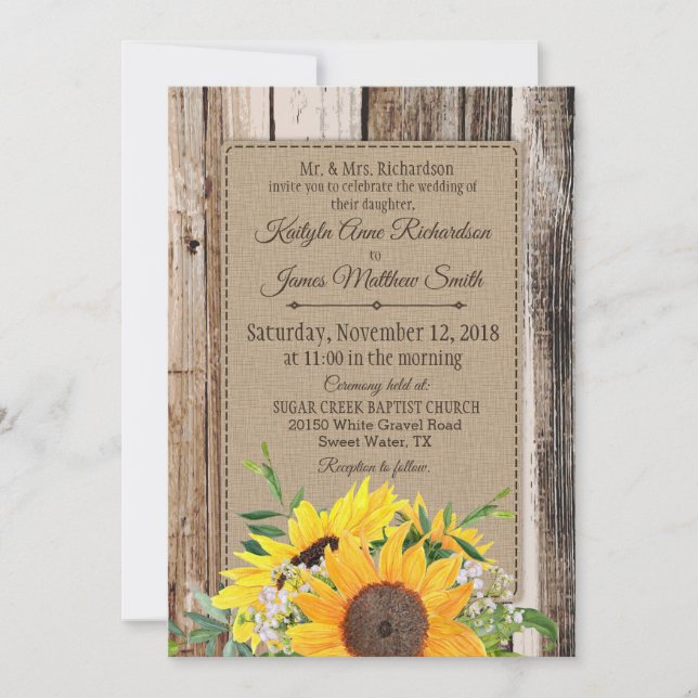 Rustic Sunflowers Wedding Invitation (Front)