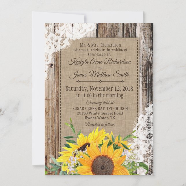 Rustic Sunflowers Wedding Invitation (Front)