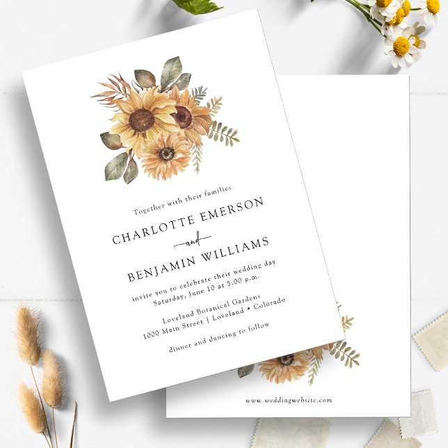 Rustic Sunflowers Wedding Invitation (Elegant Sunflowers Watercolor  Wedding Invitation by Painted Paperie
)