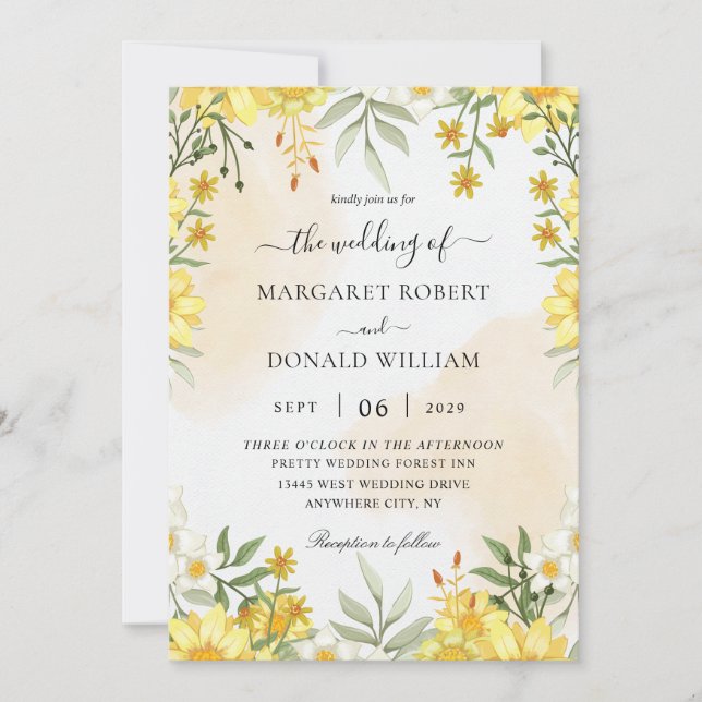 Rustic sunflowers wedding invitations (Front)