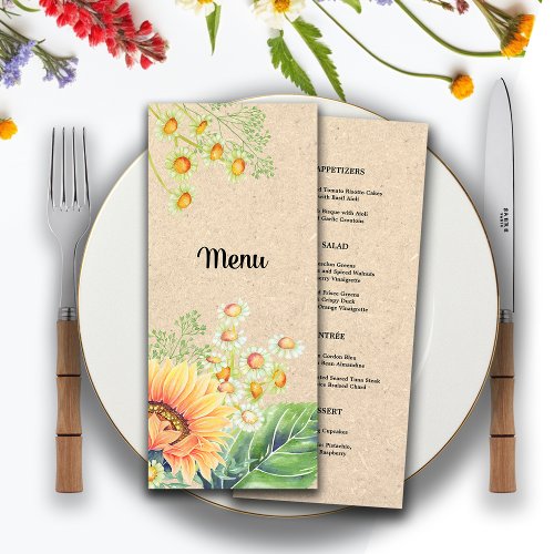 Rustic Sunflowers Wedding Menu Cards