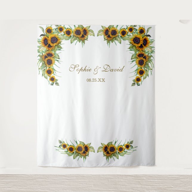 Rustic Sunflowers Wedding Photo Booth Backdrop (Front)