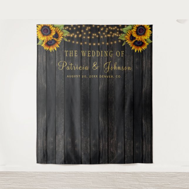 Rustic sunflowers wedding photo booth backdrop (Front)