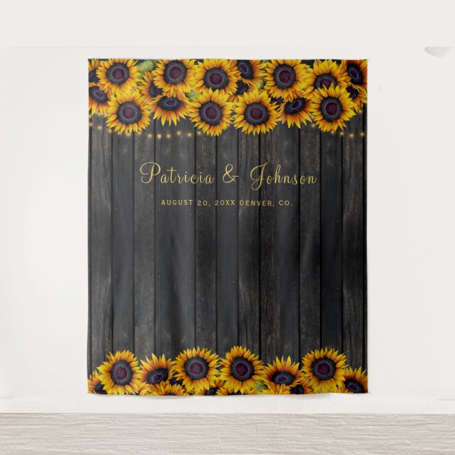 Rustic sunflowers wedding photo booth backdrop (Front)
