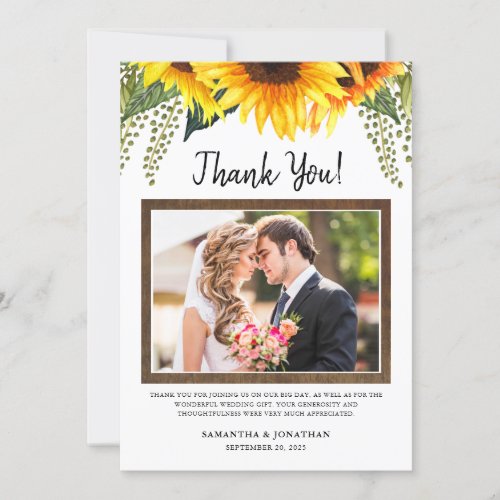 Rustic Sunflowers Wedding Photo Thank You Card
