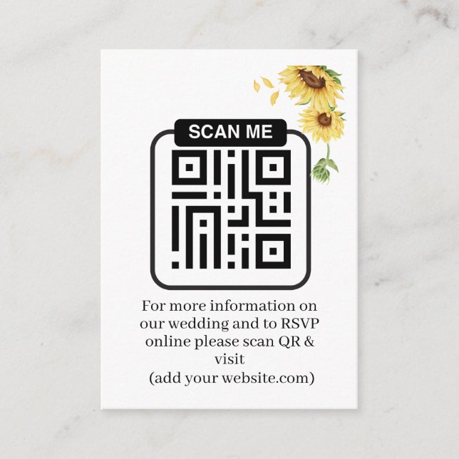 Rustic Sunflowers Wedding QR Code RSVP Enclosure Card (Front)