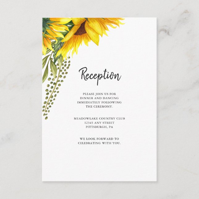 Rustic Sunflowers | Wedding Reception Enclosure Card (Front)