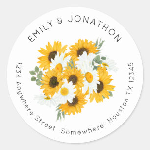 Rustic Sunflowers Wedding Return Name Address Classic Round Sticker