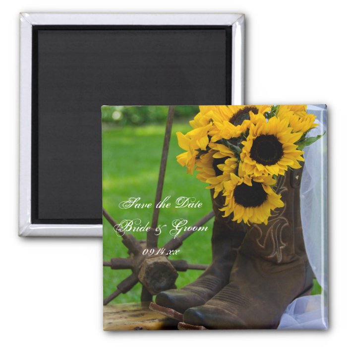 Rustic Sunflowers Wedding Save the Date Magnet