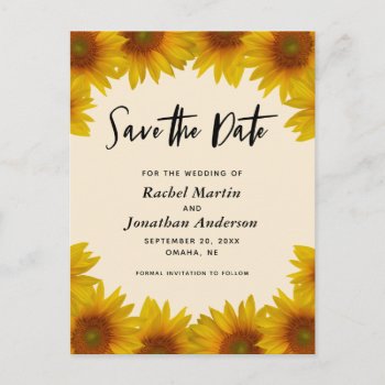 Rustic Sunflowers Wedding Save The Date Postcard by daisylin712 at Zazzle