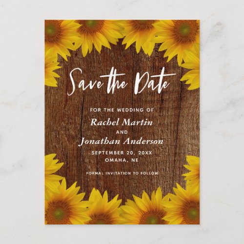 Rustic Sunflowers  Wedding Save the Date Postcard