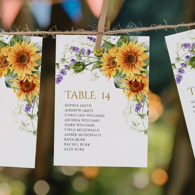 Rustic Sunflowers Wedding Seating Chart Cards (Creator Uploaded)