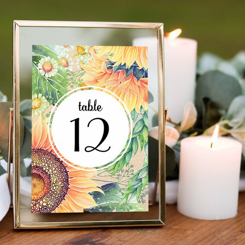 Rustic Sunflowers Wedding Table Number Card