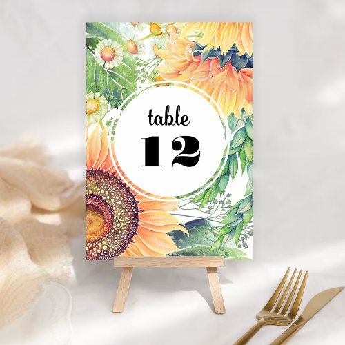 Rustic Sunflowers Wedding Table Number Card