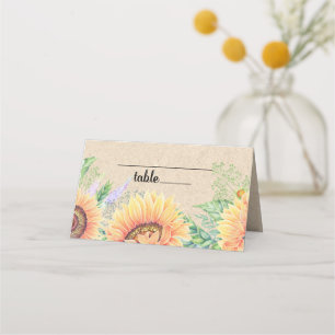 Rustic Sunflowers Wedding Table Place Cards