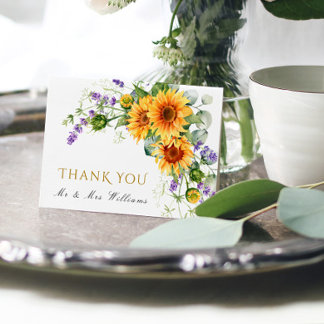 Rustic Sunflowers  Wedding Thank You Card