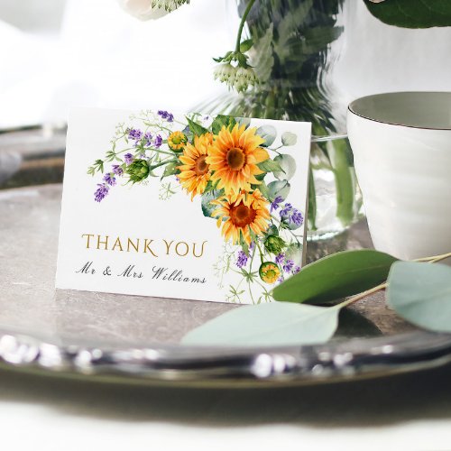 Rustic Sunflowers  Wedding Thank You Card