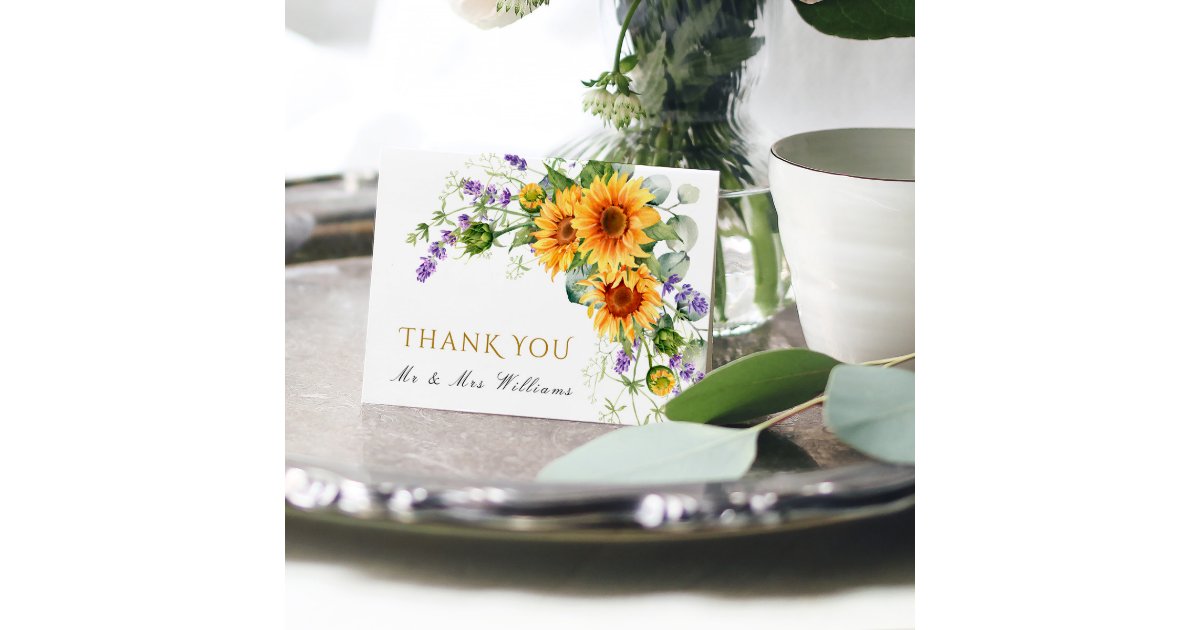 Rustic Sunflowers Wedding Thank You Card | Zazzle
