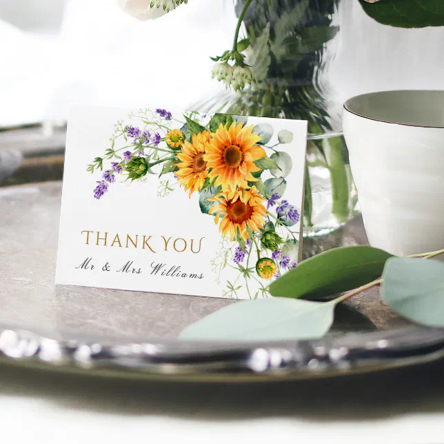 Rustic Sunflowers Wedding Thank You Card | Zazzle