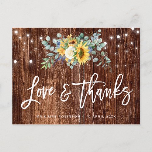 Rustic sunflowers wedding thank you card